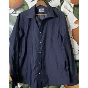 Lucky Brand Mens Large Slim Fit Button Front Long Sleeve Shirt Blue Cotton Blend